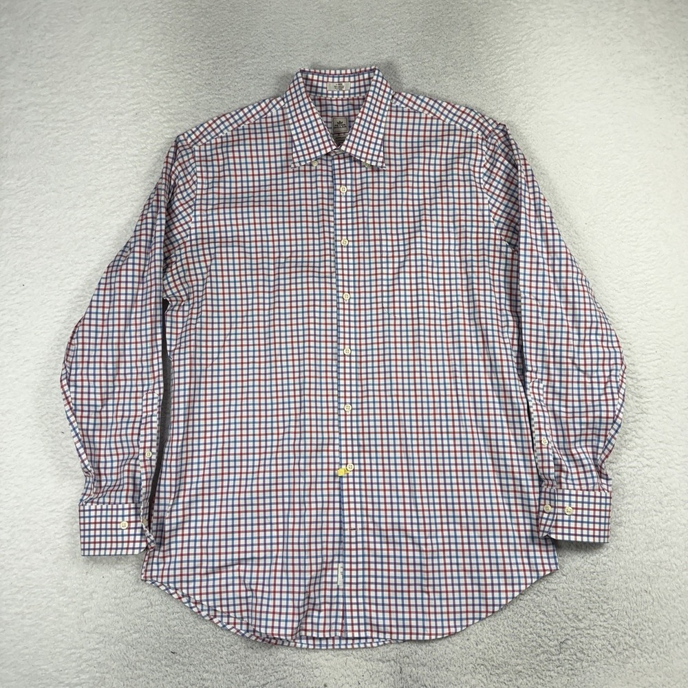 PETER MILLAR NANOLUXE EASY CARE Large Men's Button Down Shirt RWB Multi Check
